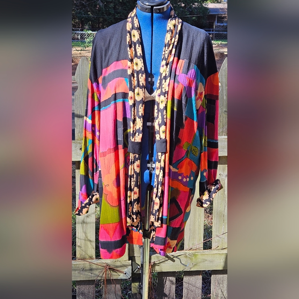 Carole Little Vintage Bohemian Floral/Color Block "Kimono" style Jacket